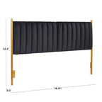 Tête de lit King en velours crème / noir / gris / vert sauge avec cadre doré, convient pour 1 lit King Size