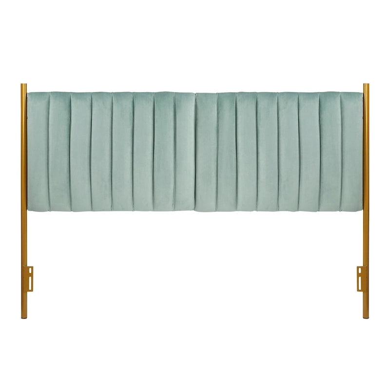 Tête de lit King en velours crème / noir / gris / vert sauge avec cadre doré, convient pour 1 lit King Size
