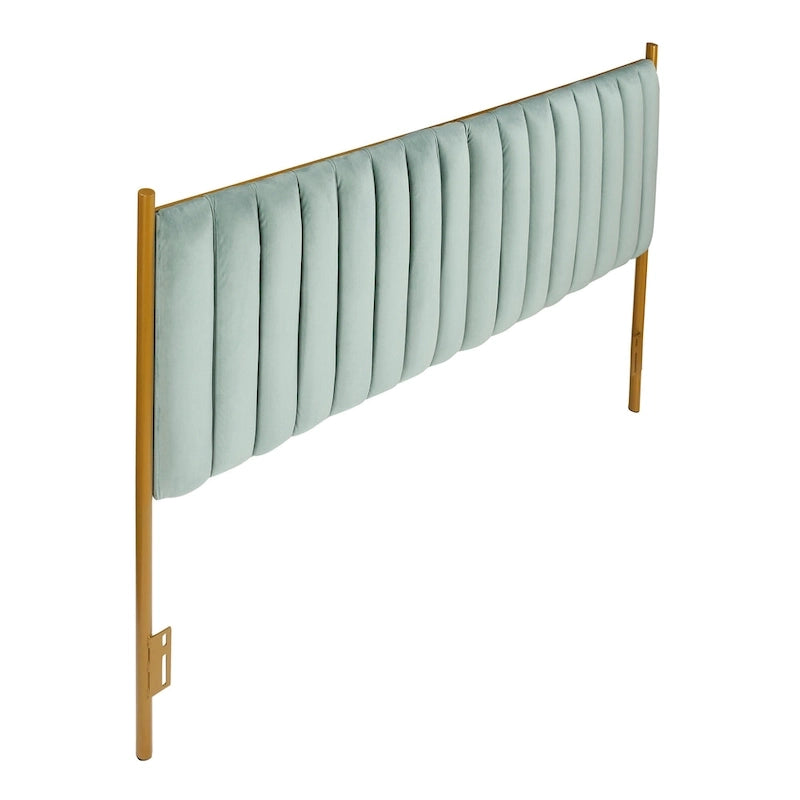 Tête de lit King en velours crème / noir / gris / vert sauge avec cadre doré, convient pour 1 lit King Size
