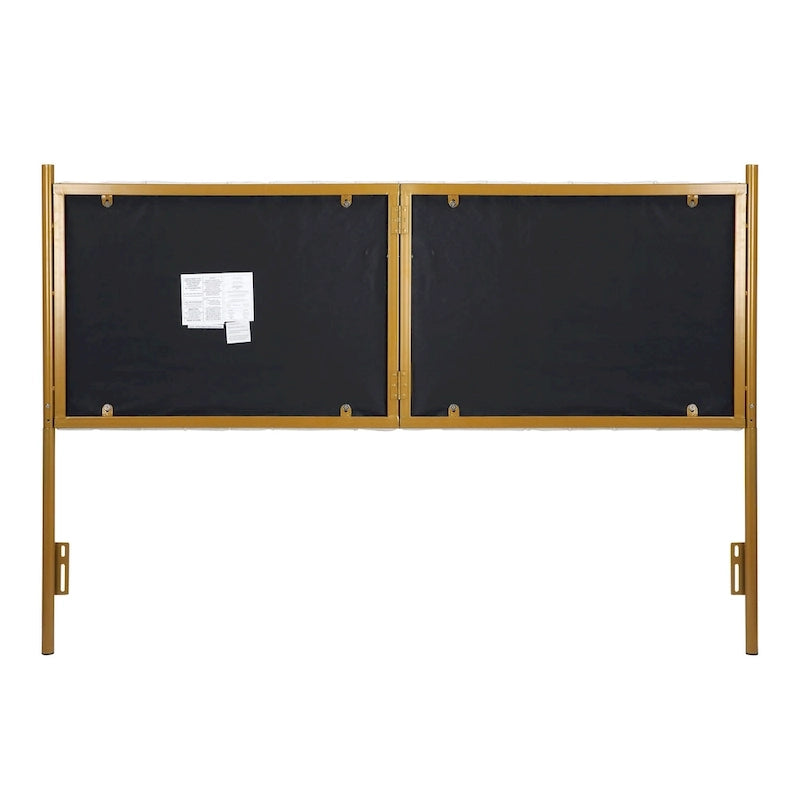 Tête de lit King en velours crème / noir / gris / vert sauge avec cadre doré, convient pour 1 lit King Size
