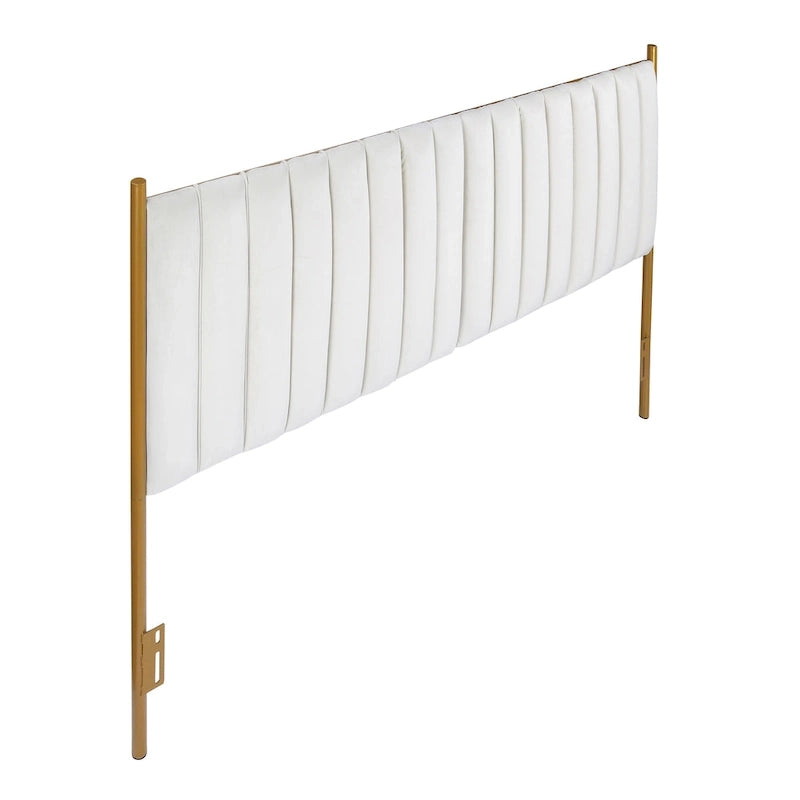 Tête de lit King en velours crème / noir / gris / vert sauge avec cadre doré, convient pour 1 lit King Size