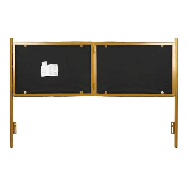 Tête de lit King en velours crème / noir / gris / vert sauge avec cadre doré, convient pour 1 lit King Size