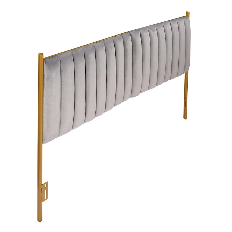 Tête de lit King en velours crème / noir / gris / vert sauge avec cadre doré, convient pour 1 lit King Size