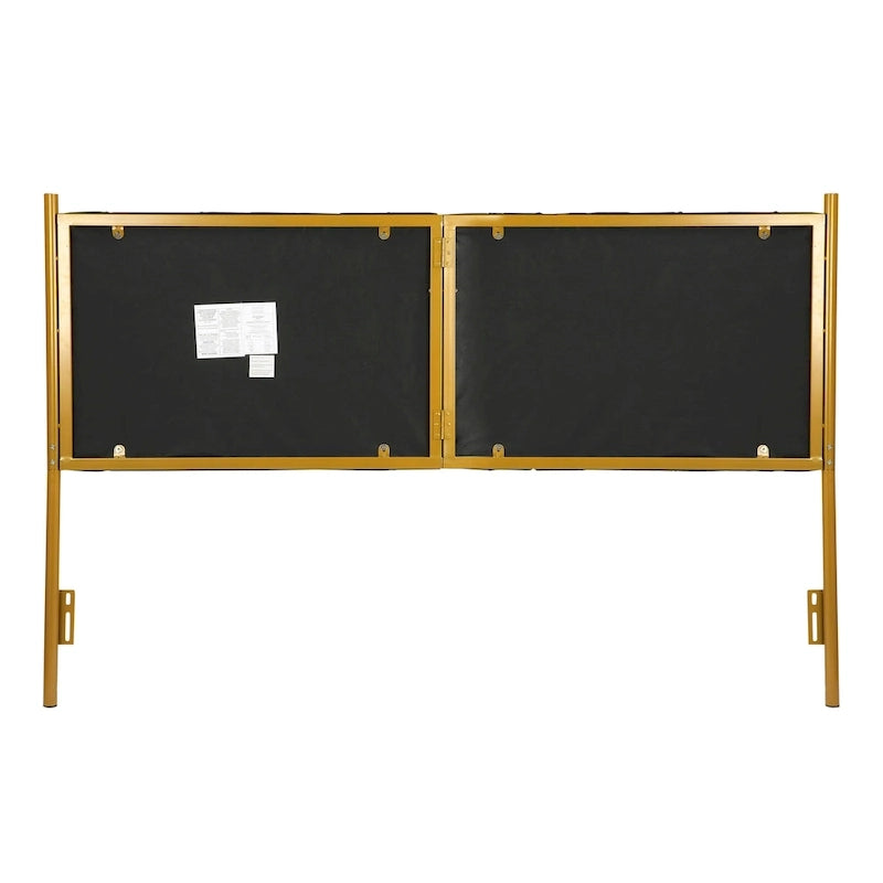 Tête de lit King en velours crème / noir / gris / vert sauge avec cadre doré, convient pour 1 lit King Size