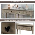 Console avec 2 tiroirs et étagère inférieure, finition bleu rétro/gris délavé/beige antique