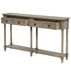 Console avec 2 tiroirs et étagère inférieure, finition bleu rétro/gris délavé/beige antique