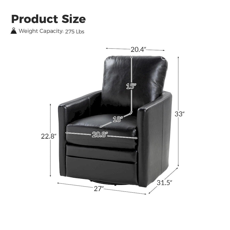 Fauteuil pivotant en similicuir Navy/Turquoise/Vert/Chameau/Marron/Noir/Ivoire/Gris — 1 place