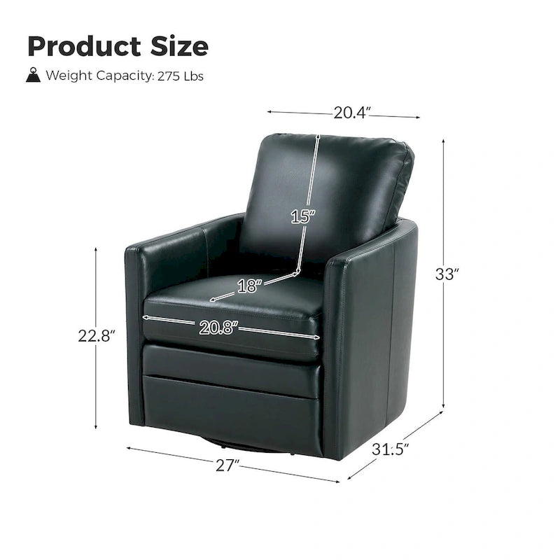 Fauteuil pivotant en similicuir Navy/Turquoise/Vert/Chameau/Marron/Noir/Ivoire/Gris — 1 place