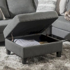 Pouff de rangement en tissu capitonné — Bleu foncé / Gris foncé / Gris clair / Rouge profond / Cannelle foncée / Sarcelle, 1 place