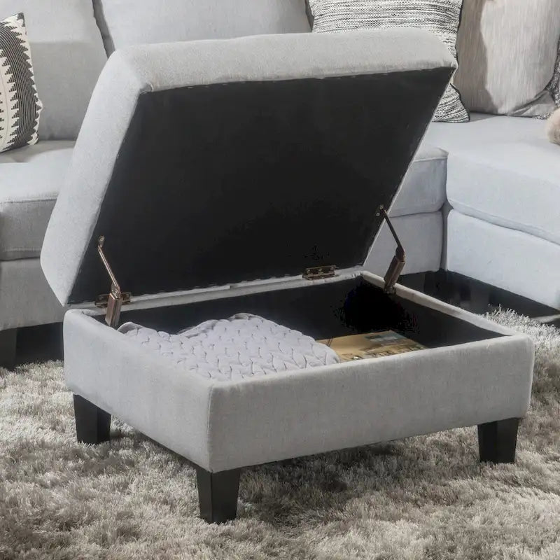 Pouff de rangement en tissu capitonné — Bleu foncé / Gris foncé / Gris clair / Rouge profond / Cannelle foncée / Sarcelle, 1 place
