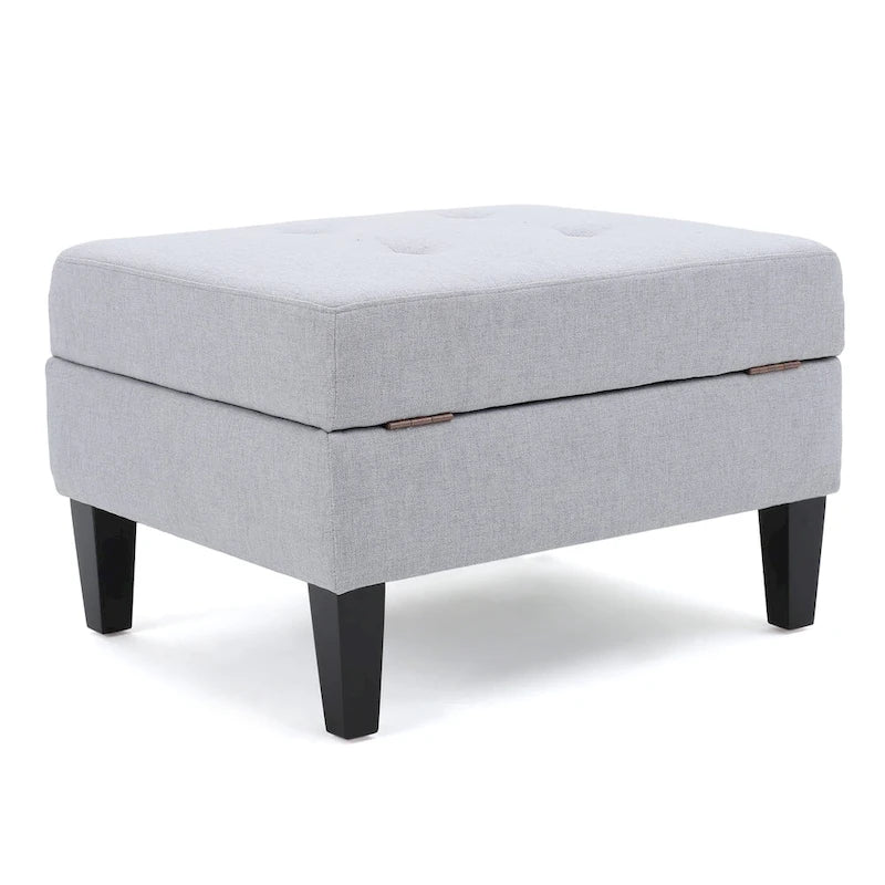 Pouff de rangement en tissu capitonné — Bleu foncé / Gris foncé / Gris clair / Rouge profond / Cannelle foncée / Sarcelle, 1 place