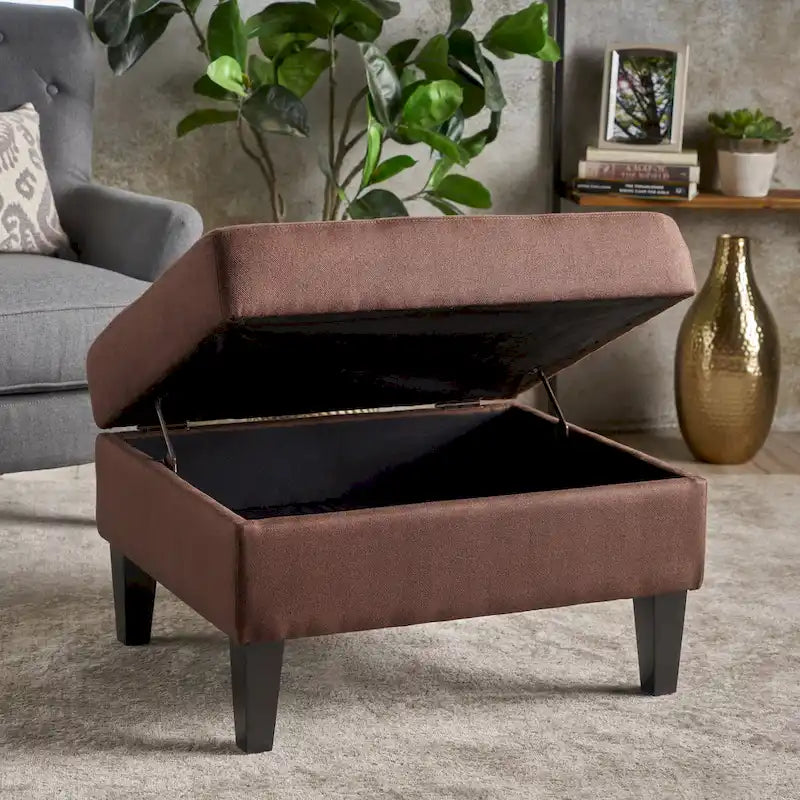Pouff de rangement en tissu capitonné — Bleu foncé / Gris foncé / Gris clair / Rouge profond / Cannelle foncée / Sarcelle, 1 place