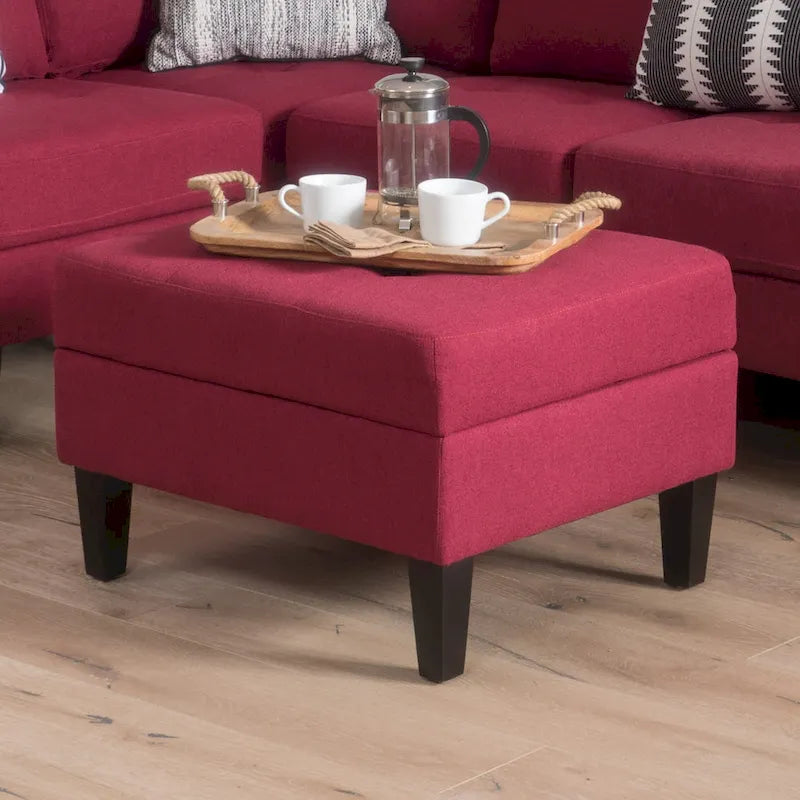 Pouff de rangement en tissu capitonné — Bleu foncé / Gris foncé / Gris clair / Rouge profond / Cannelle foncée / Sarcelle, 1 place