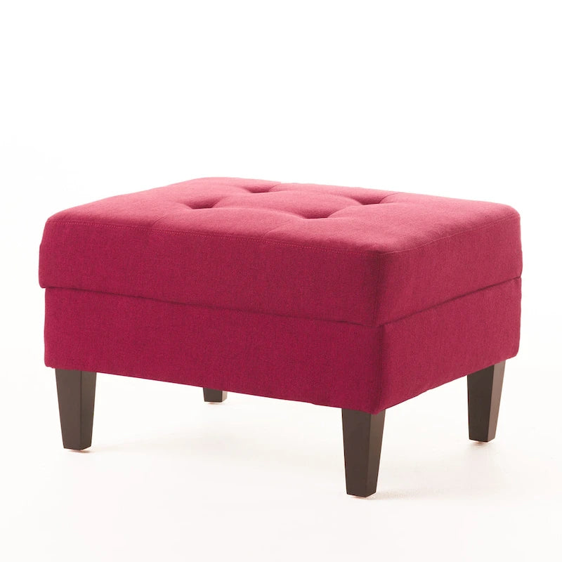 Pouff de rangement en tissu capitonné — Bleu foncé / Gris foncé / Gris clair / Rouge profond / Cannelle foncée / Sarcelle, 1 place