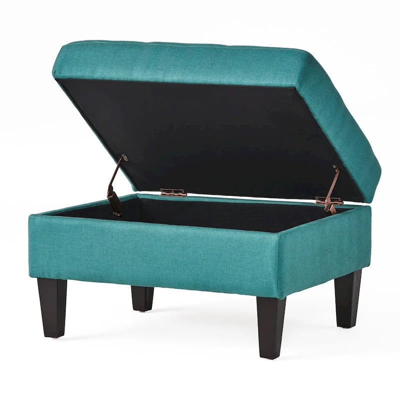 Pouff de rangement en tissu capitonné — Bleu foncé / Gris foncé / Gris clair / Rouge profond / Cannelle foncée / Sarcelle, 1 place
