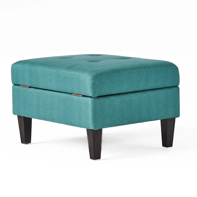 Pouff de rangement en tissu capitonné — Bleu foncé / Gris foncé / Gris clair / Rouge profond / Cannelle foncée / Sarcelle, 1 place