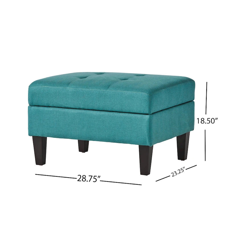 Pouff de rangement en tissu capitonné — Bleu foncé / Gris foncé / Gris clair / Rouge profond / Cannelle foncée / Sarcelle, 1 place