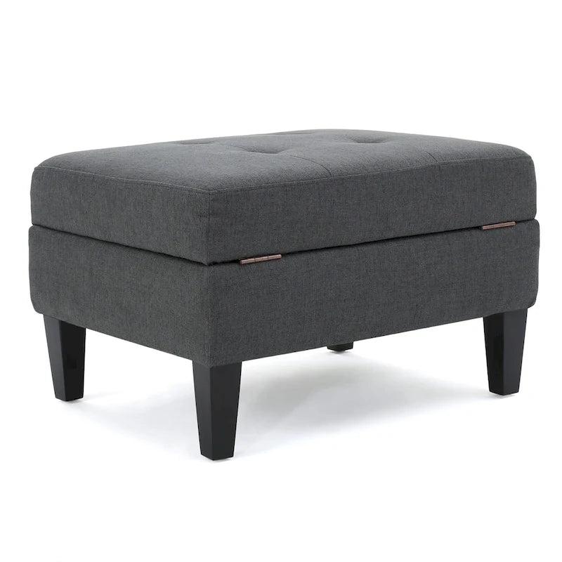 Pouff de rangement en tissu capitonné — Bleu foncé / Gris foncé / Gris clair / Rouge profond / Cannelle foncée / Sarcelle, 1 place