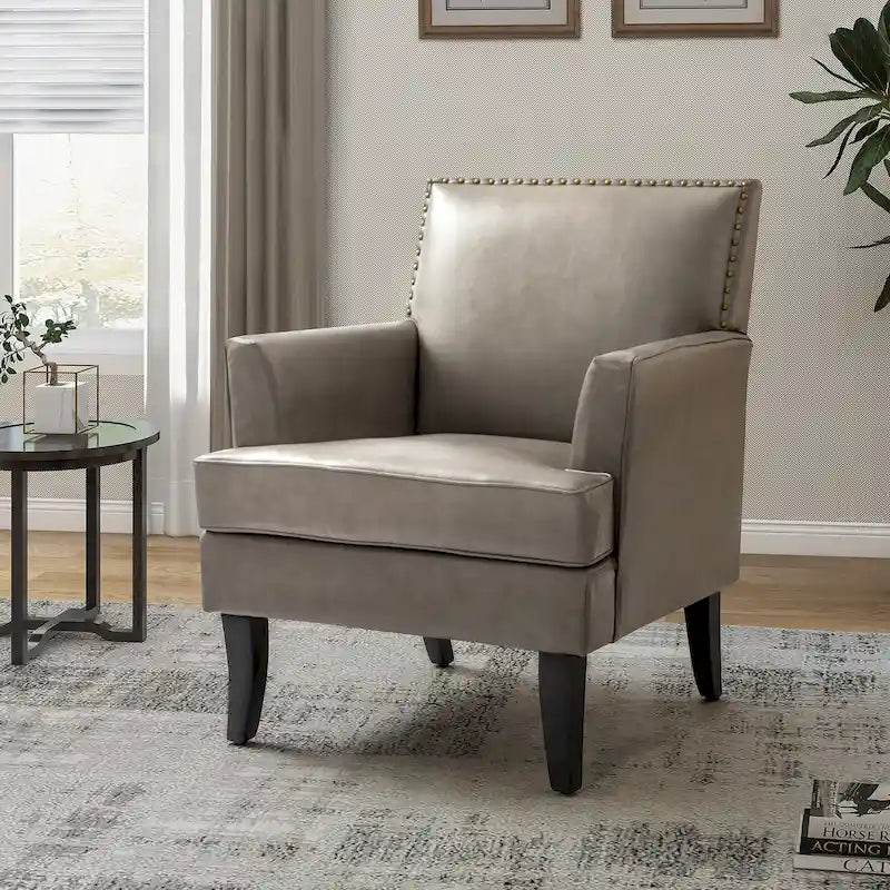 Fauteuil d'appoint clouté gris / sauge / camel / marron / turquoise / noir / marine, simple