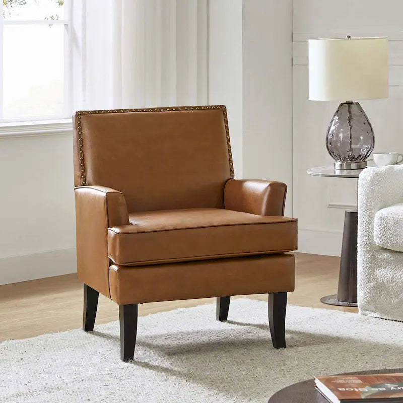 Fauteuil d'appoint clouté gris / sauge / camel / marron / turquoise / noir / marine, simple