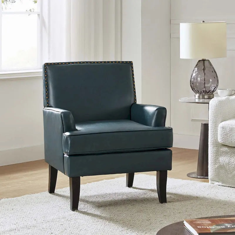 Fauteuil d'appoint clouté gris / sauge / camel / marron / turquoise / noir / marine, simple