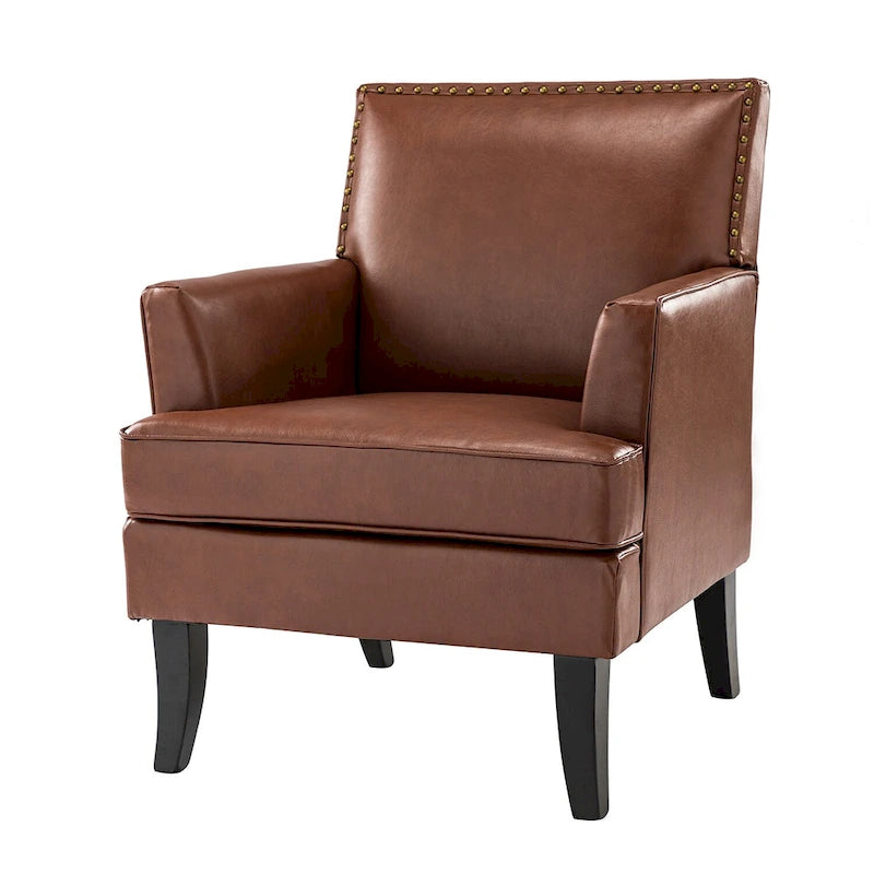 Fauteuil d'appoint clouté gris / sauge / camel / marron / turquoise / noir / marine, simple