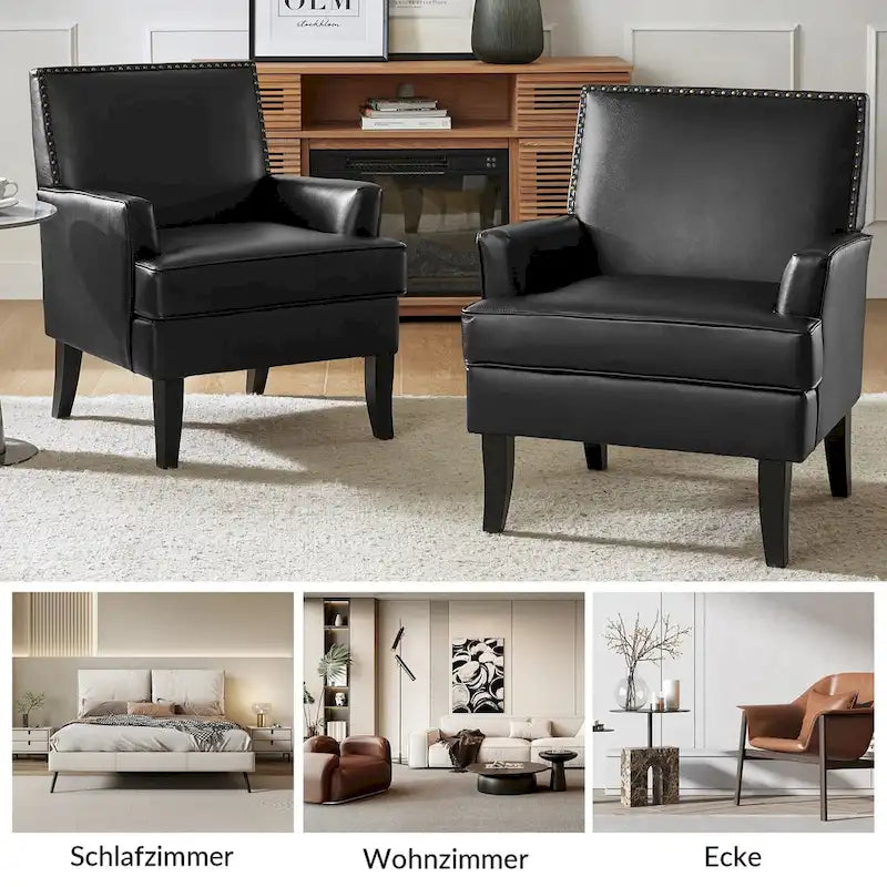 Fauteuil d'appoint clouté gris / sauge / camel / marron / turquoise / noir / marine, simple