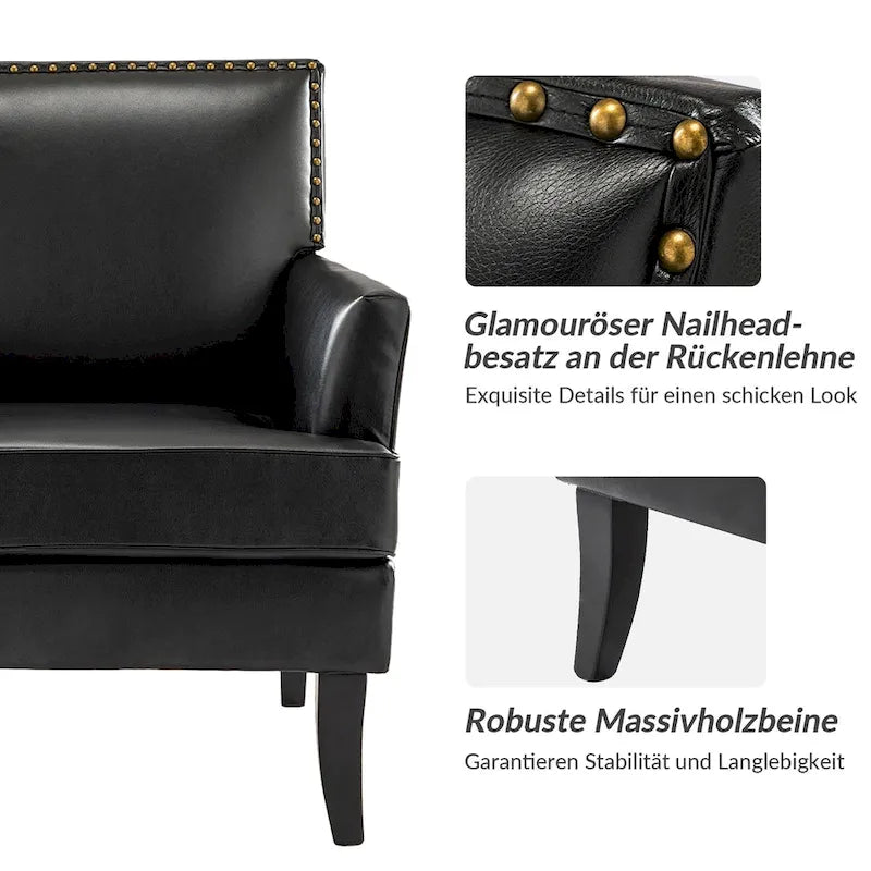 Fauteuil d'appoint clouté gris / sauge / camel / marron / turquoise / noir / marine, simple