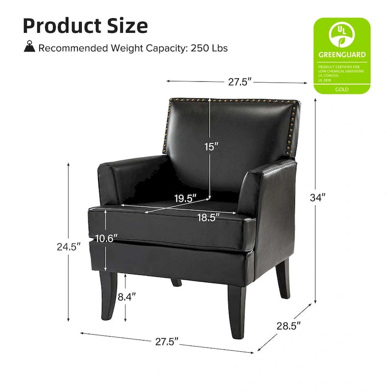 Fauteuil d'appoint clouté gris / sauge / camel / marron / turquoise / noir / marine, simple