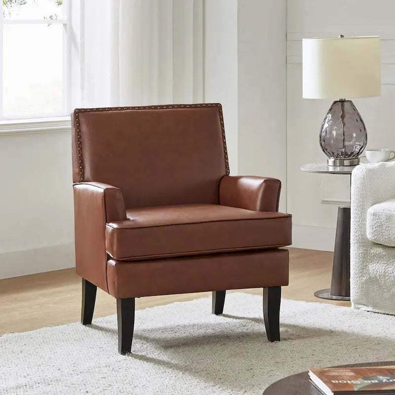Fauteuil d'appoint clouté gris / sauge / camel / marron / turquoise / noir / marine, simple
