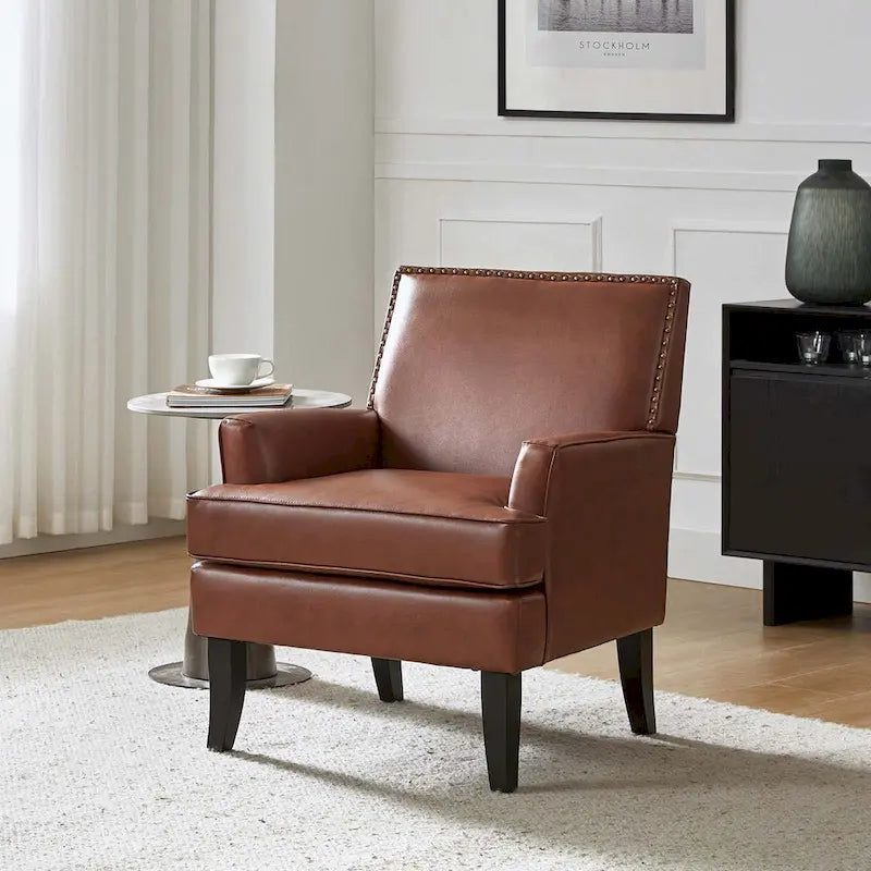 Fauteuil d'appoint clouté gris / sauge / camel / marron / turquoise / noir / marine, simple