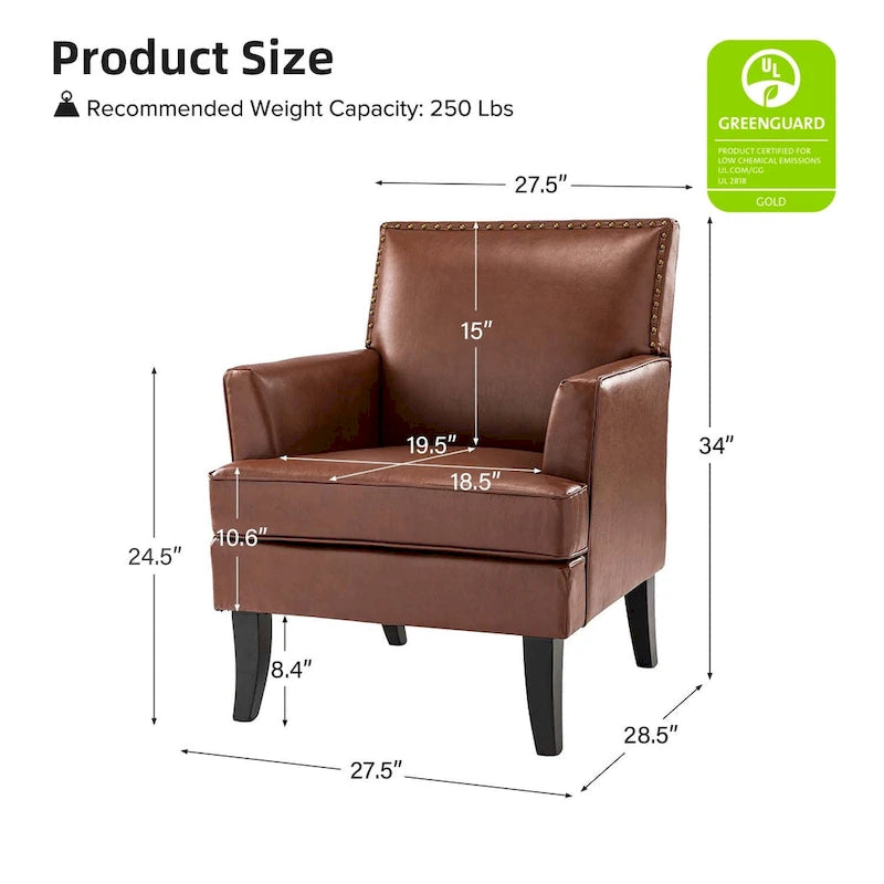 Fauteuil d'appoint clouté gris / sauge / camel / marron / turquoise / noir / marine, simple