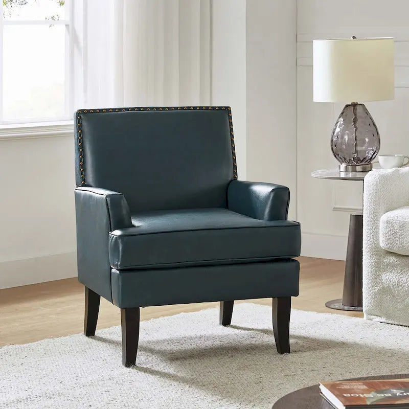 Fauteuil d'appoint clouté gris / sauge / camel / marron / turquoise / noir / marine, simple