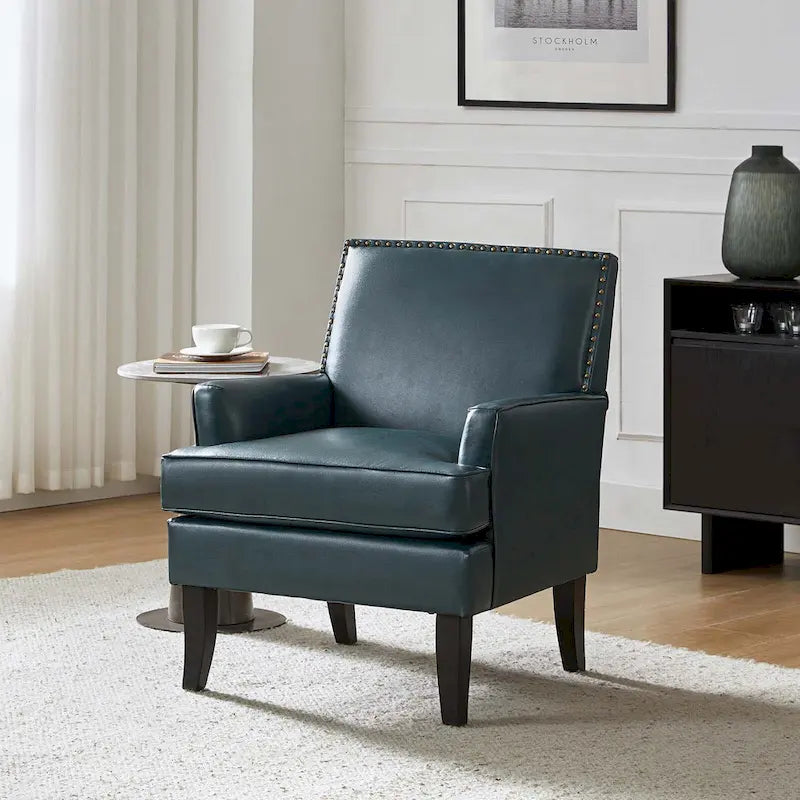 Fauteuil d'appoint clouté gris / sauge / camel / marron / turquoise / noir / marine, simple