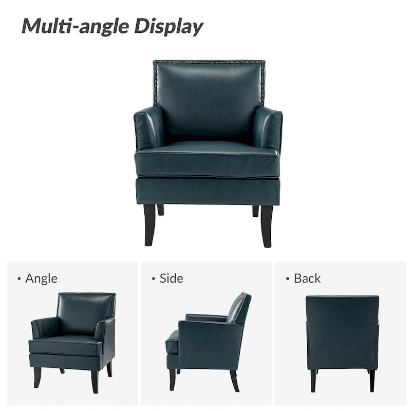 Fauteuil d'appoint clouté gris / sauge / camel / marron / turquoise / noir / marine, simple