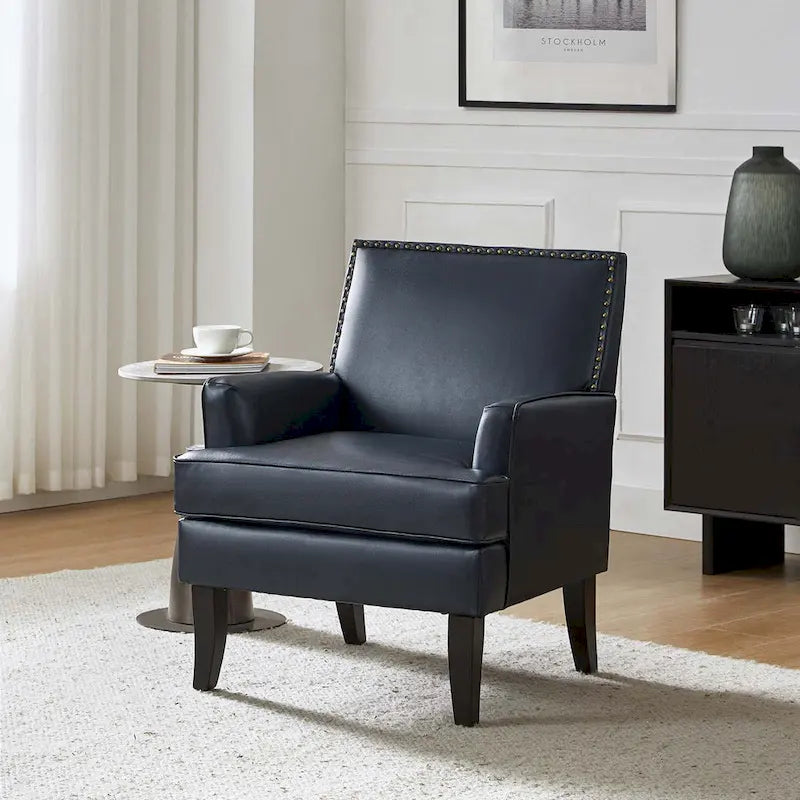 Fauteuil d'appoint clouté gris / sauge / camel / marron / turquoise / noir / marine, simple