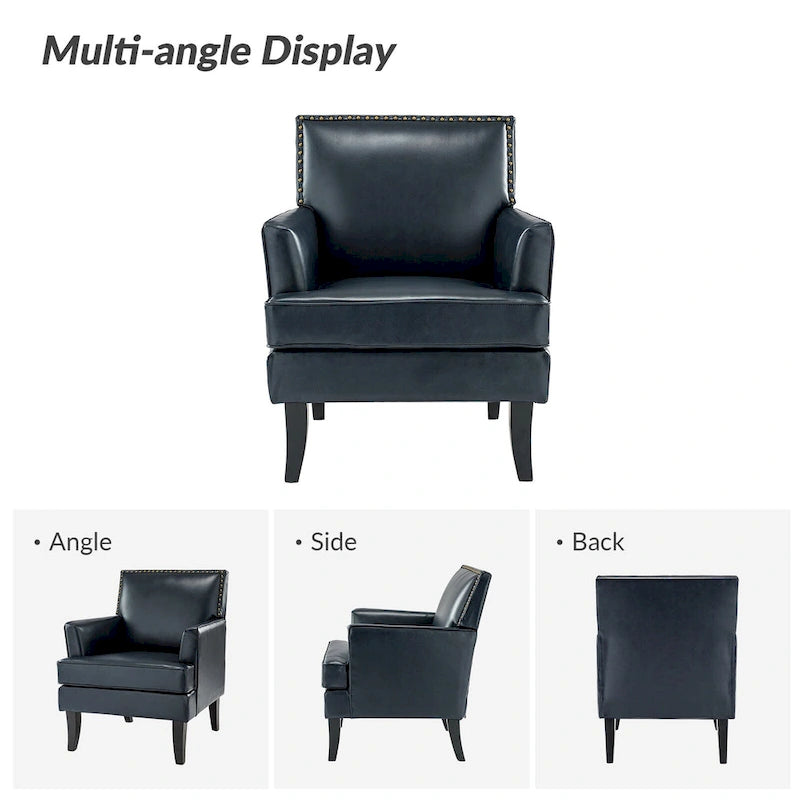 Fauteuil d'appoint clouté gris / sauge / camel / marron / turquoise / noir / marine, simple