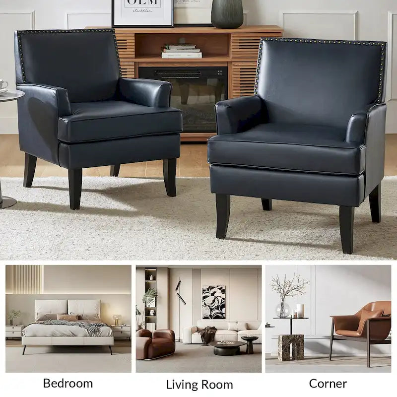 Fauteuil d'appoint clouté gris / sauge / camel / marron / turquoise / noir / marine, simple