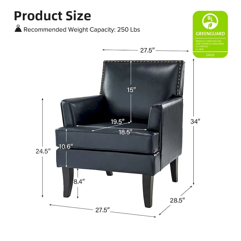 Fauteuil d'appoint clouté gris / sauge / camel / marron / turquoise / noir / marine, simple