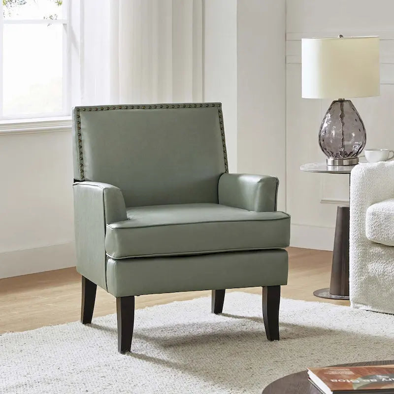 Fauteuil d'appoint clouté gris / sauge / camel / marron / turquoise / noir / marine, simple