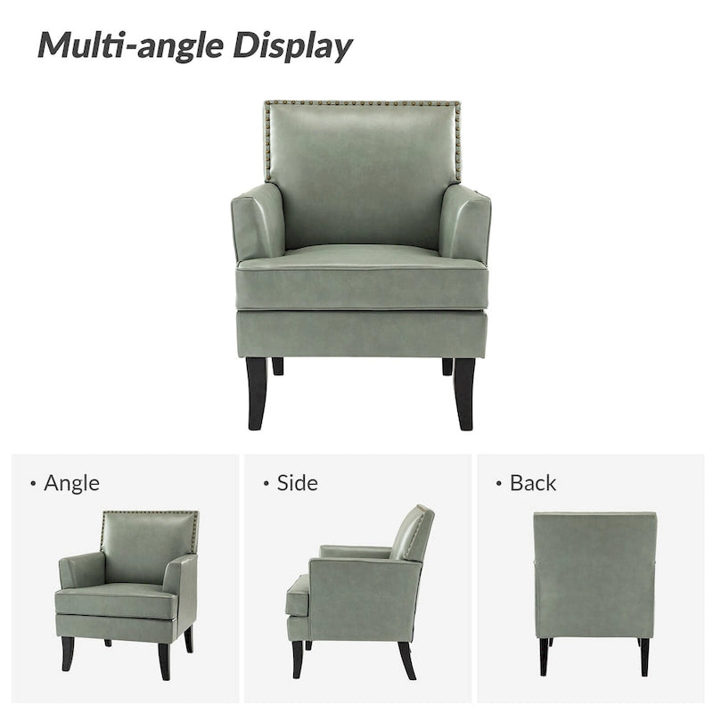 Fauteuil d'appoint clouté gris / sauge / camel / marron / turquoise / noir / marine, simple