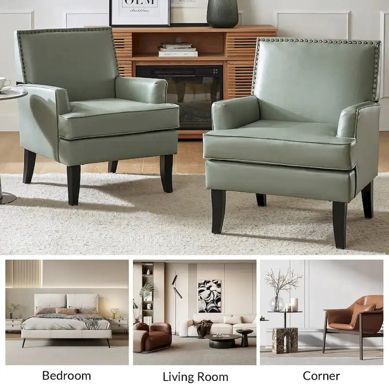Fauteuil d'appoint clouté gris / sauge / camel / marron / turquoise / noir / marine, simple