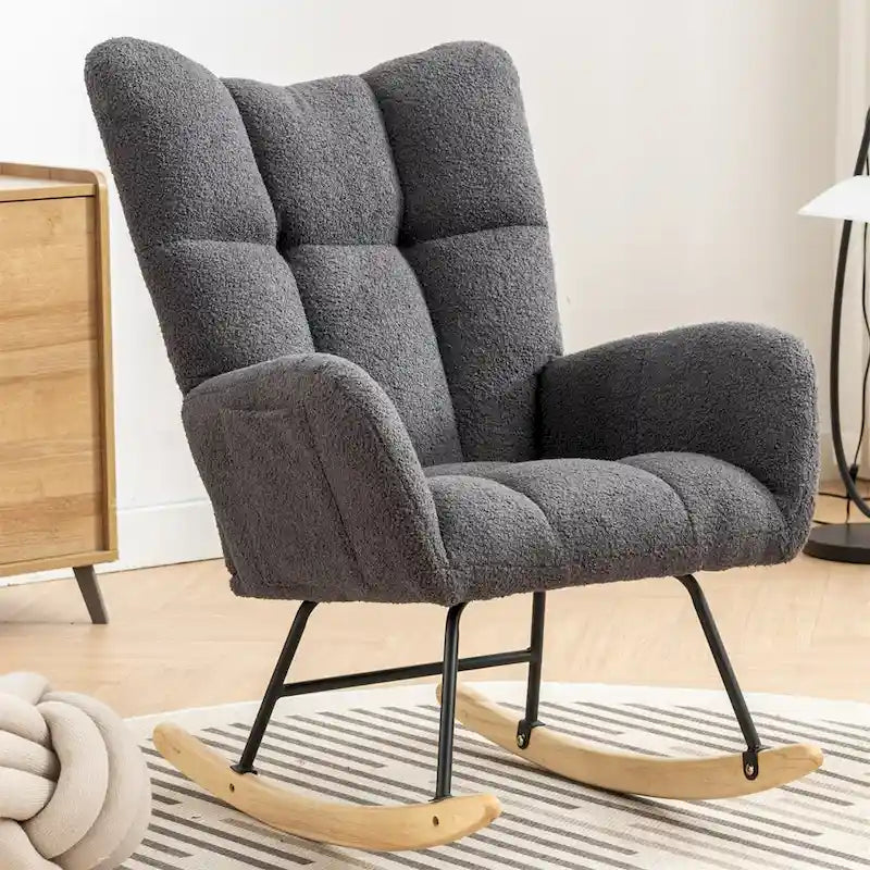 Fauteuil à bascule planeur rembourré – Velours, dossier haut, siège simple | Curcuma / Bleu / Rose / Marron / Vert / Jaune / Noir / Blanc et plus