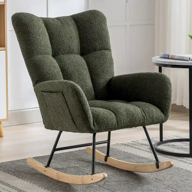 Fauteuil à bascule planeur rembourré – Velours, dossier haut, siège simple | Curcuma / Bleu / Rose / Marron / Vert / Jaune / Noir / Blanc et plus