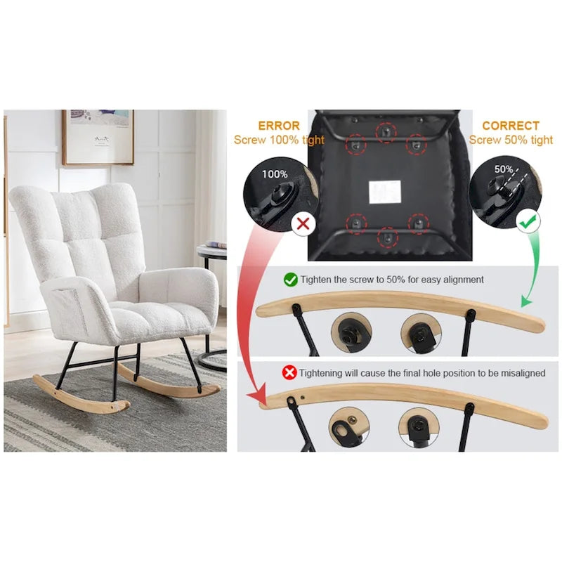 Fauteuil à bascule planeur rembourré – Velours, dossier haut, siège simple | Curcuma / Bleu / Rose / Marron / Vert / Jaune / Noir / Blanc et plus