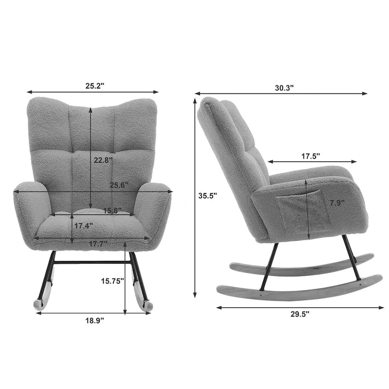 Fauteuil à bascule planeur rembourré – Velours, dossier haut, siège simple | Curcuma / Bleu / Rose / Marron / Vert / Jaune / Noir / Blanc et plus