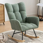 Fauteuil à bascule planeur rembourré – Velours, dossier haut, siège simple | Curcuma / Bleu / Rose / Marron / Vert / Jaune / Noir / Blanc et plus