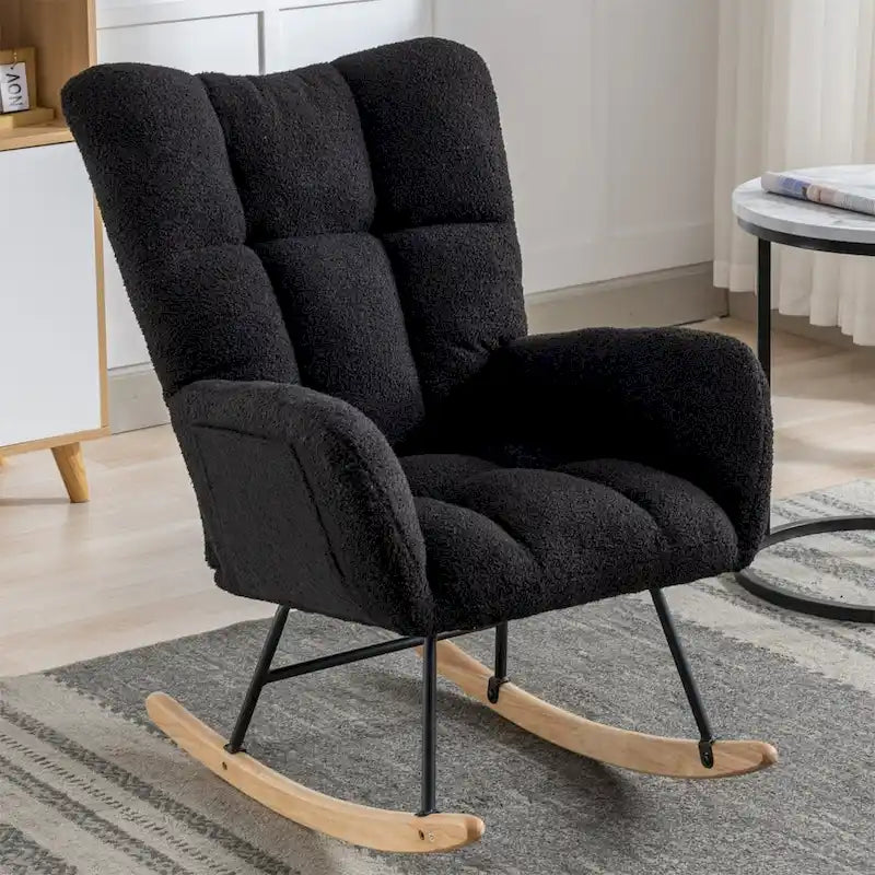 Fauteuil à bascule planeur rembourré – Velours, dossier haut, siège simple | Curcuma / Bleu / Rose / Marron / Vert / Jaune / Noir / Blanc et plus