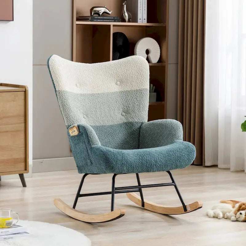 Fauteuil à bascule planeur rembourré – Velours, dossier haut, siège simple | Curcuma / Bleu / Rose / Marron / Vert / Jaune / Noir / Blanc et plus