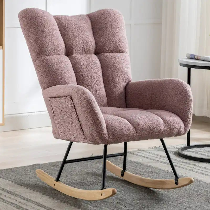 Fauteuil à bascule planeur rembourré – Velours, dossier haut, siège simple | Curcuma / Bleu / Rose / Marron / Vert / Jaune / Noir / Blanc et plus